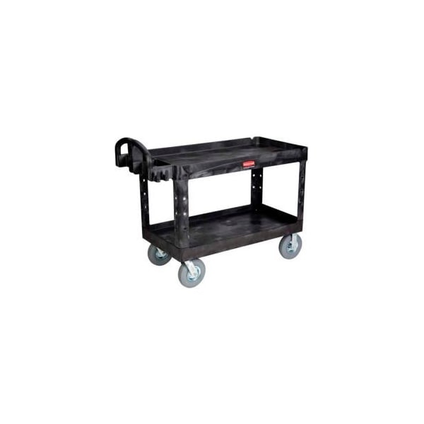 Rubbermaid Commercial Rubbermaid Plastic Utility Cart w/2 Shelves, 750 lb. Capacity, 54"L x 25"W x 36"H, Black FG454610BLA - main